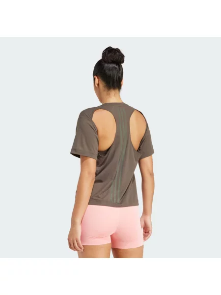 Pruhované vystřihnout tričko Adidas khaki