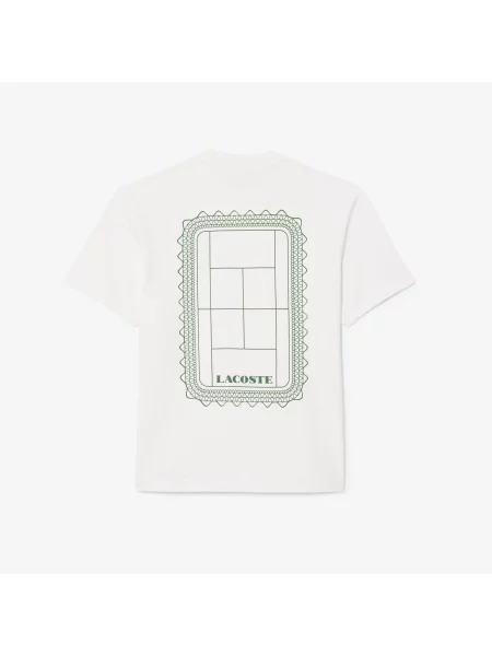 Lacoste Koszulka Z Nadrukiem Tenisowym Jersey Kremowa biały