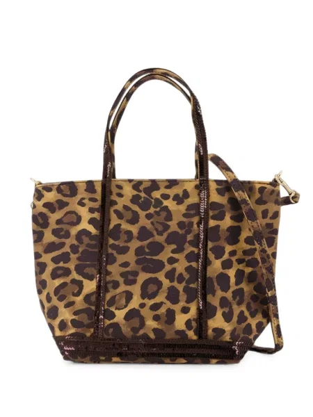 Geantă shopper Vanessa Bruno cu paiete cu model leopard maro