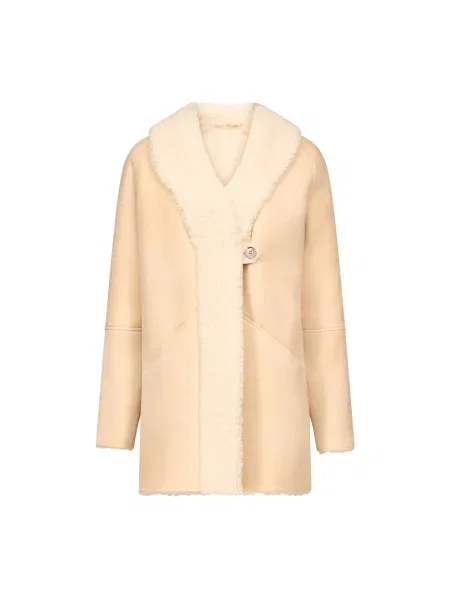 Płaszcz Loulou Studio skórzany beżowy