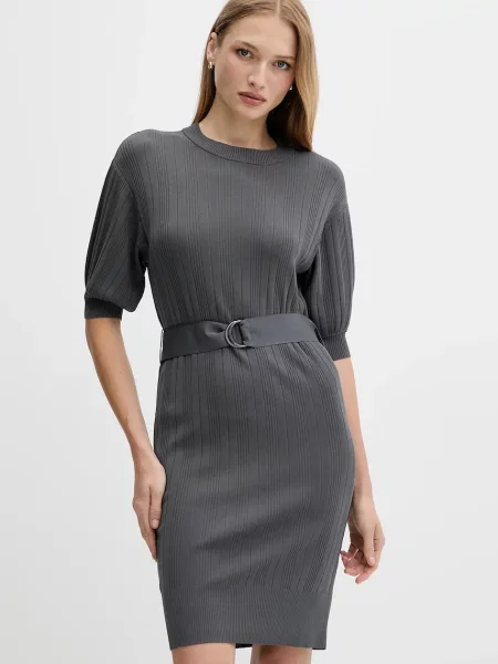 Рокля Armani Exchange къса със стандартна кройка сиво
