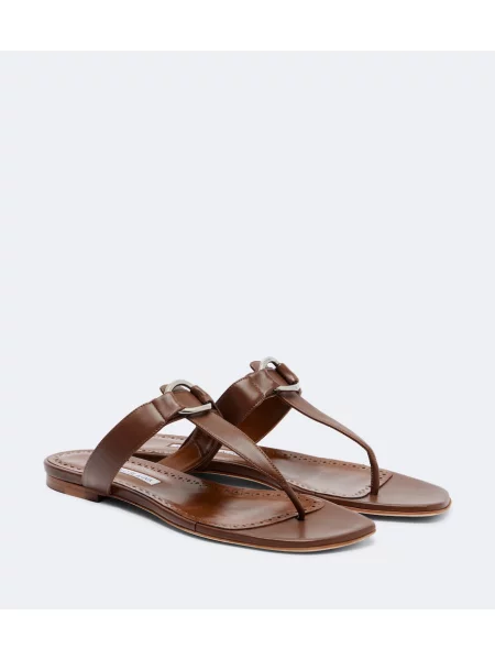 Chiloți tanga Manolo Blahnik din piele maro