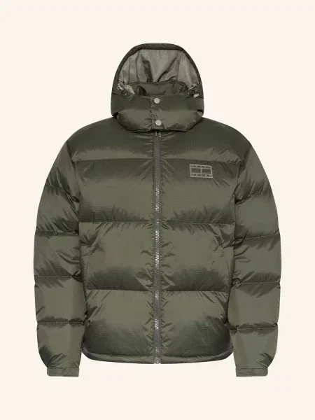 Tommy Jeans Péřová Bunda Alaska S Odnímatelnou Kapucí tmavě zelená