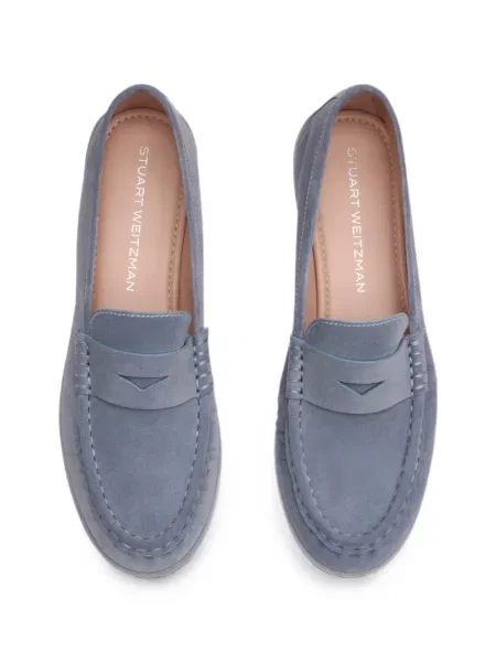 Велурени лоуфъри Stuart Weitzman с волани синьо