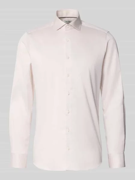 Koszula biznesowa o kroju slim fit w jednolitym kolorze z kołnierzykiem typu kent Olymp Level Five beżowa
