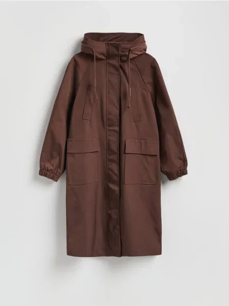 Reserved Parka z kapturem brązowy