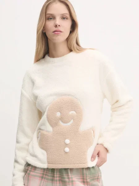 Горнище на пижама тип суичър United Colors of Benetton бежово