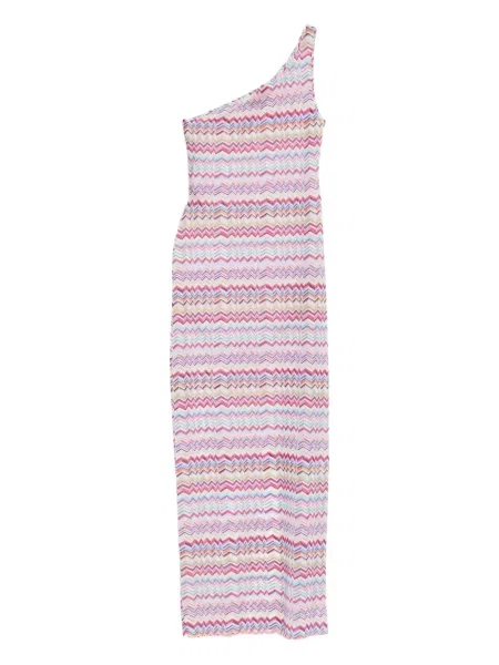 Rochie maxi Missoni cu un umăr gol de costum roz