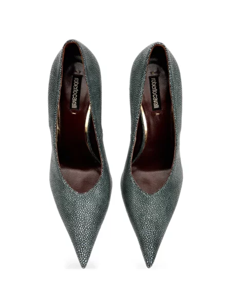 Pantofi cu toc Roberto Cavalli cu model piele de șarpe verde