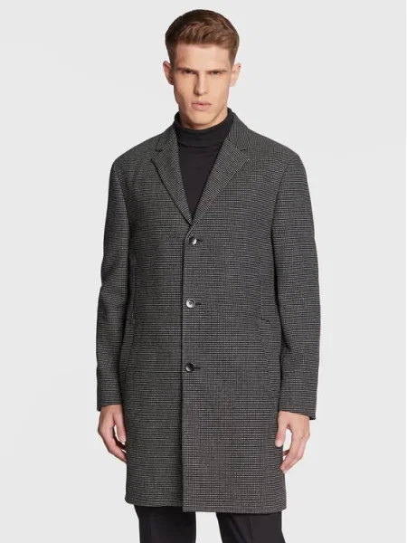 Calvin Klein Gyapjú kabát Statement fekete