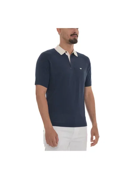 Dzianinowa koszulka polo Emporio Armani niebieska