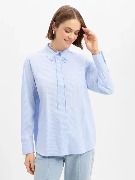 Bluzka o luźnym kroju bluzka koszulowa z mieszanka model Beora' Joop! niebieska