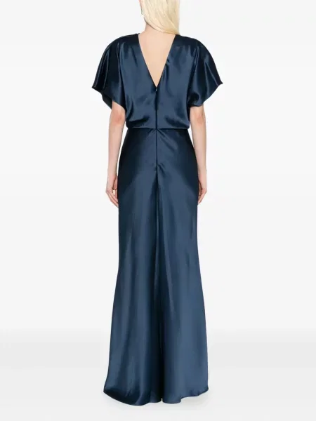 Rochie Amsale din satin drapată albastru