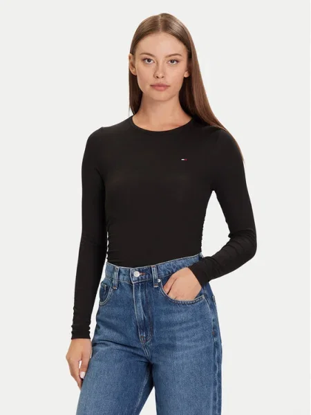 Блуза с дълги ръкави Tommy Jeans черно