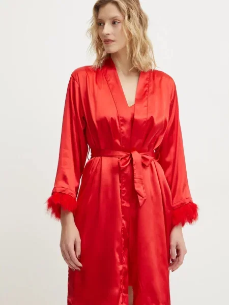 Нощница и халат на Answear Lab дамска от сатен червено