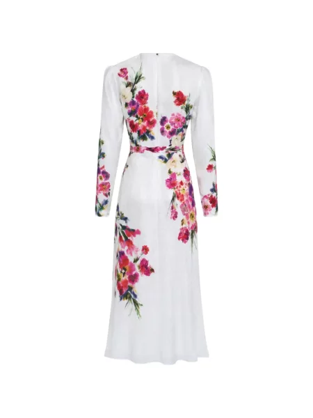 Rochie midi Saloni de mătase cu model floral cu imagine alb