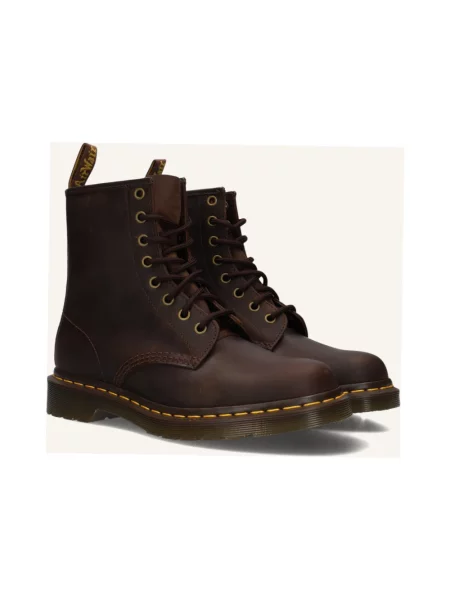 Botki Dr. Martens sznurowane koronkowe brązowe