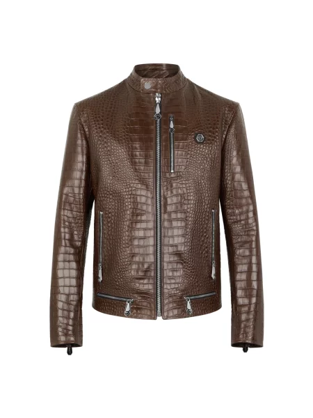 Kurtka skórzana Philipp Plein brązowa