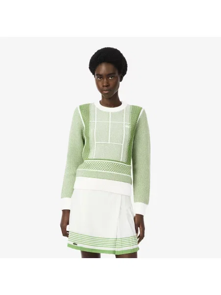 Lacoste Sweter Z Okrągłym Dekoltem Ze Wzorem Regular Fit zielony