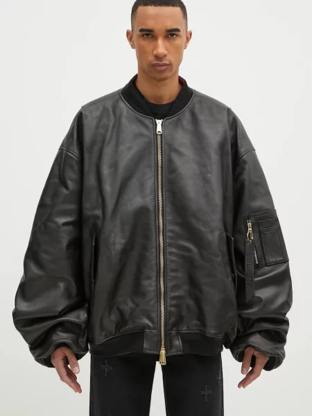 VETEMENTS geaca Oversized Leather Bomber barbati de tranzitie negru