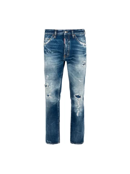 Jeansy straight leg Dsquared2 skórzane niebieskie