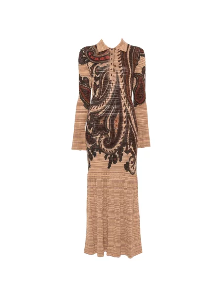 Gulerat rochie maxi Etro cu imagine cu model paisley maro