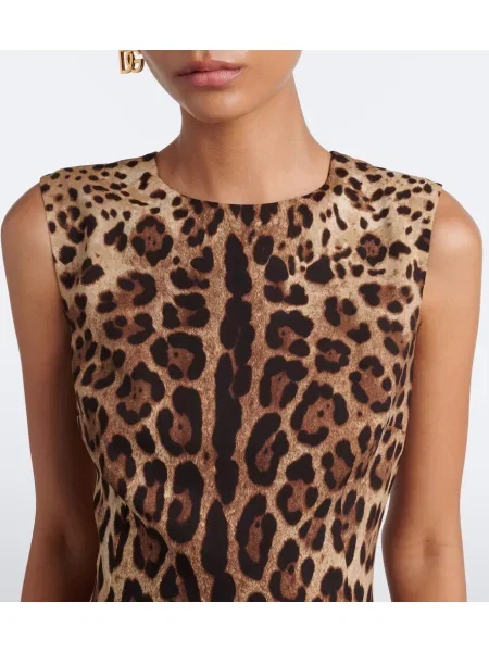 Rochie midi Dolce&gabbana de mătase cu imagine cu model leopard maro
