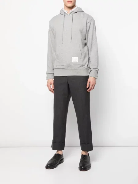 Суичър с качулка Thom Browne на райета от джърси сиво