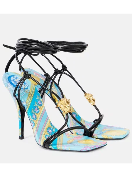 Sandale Versace din piele cu imagine albastru