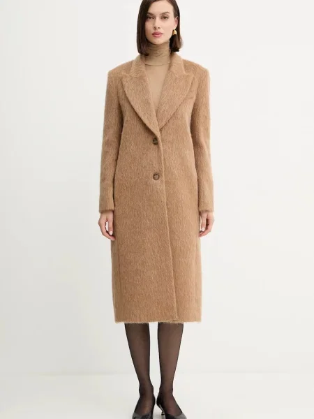 Twinset płaszcz z domieszką wełny beżowy