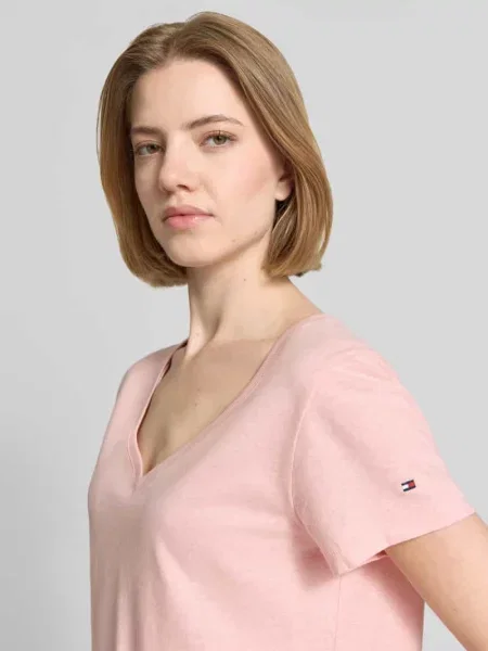 Męski t-shirt w kroju regular fit z mieszanki bawełny i lnu Tommy Hilfiger różowa