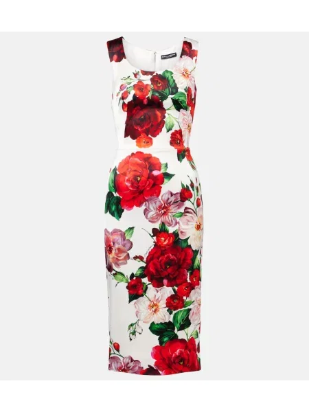 Obleka midi obleka Dolce&gabbana s cvetličnim vzorcem nad koleni bela