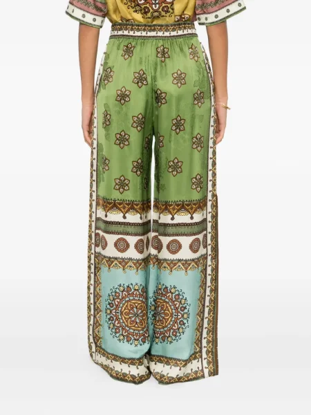 Pantaloni Alemais cu model floral cu imagine verde
