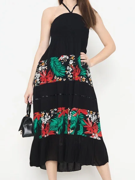Rochie midi Resti cu model floral până la genunchi de costum negru