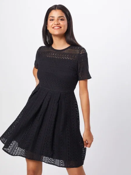 VERO MODA Rochie VMHONEY LACE PLEATED S/S DRESS EXP' negru