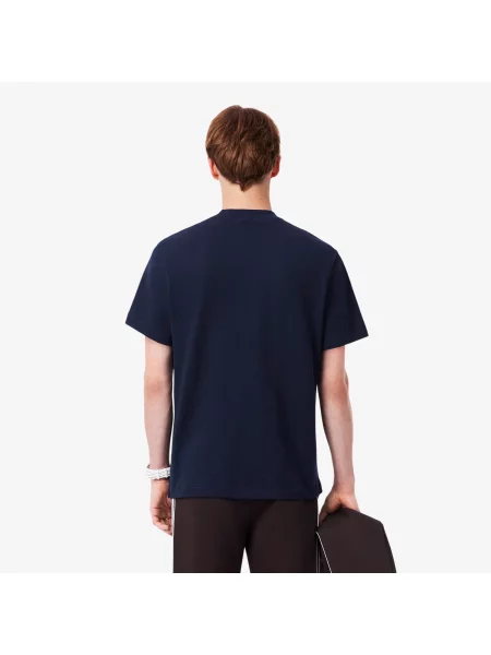 Lacoste Koszulka Petit Piqué Z Prążkowanym Dekoltem niebieski