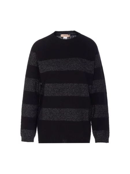 Sweter Twinset wełniany w paski z paskiem czarny