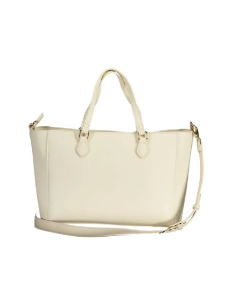 Lniana shopperka Valentino By Mario Valentino z ćwiekami biała