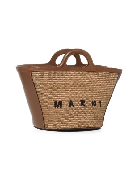 Shopperka Marni skórzana boho pleciona brązowa