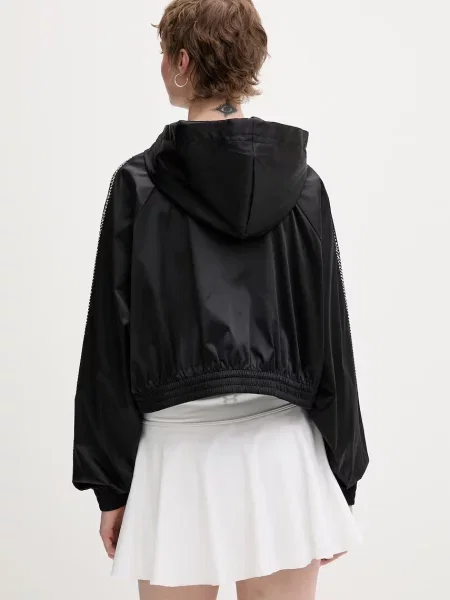 PEARL CROP BLUZA Z KAPTUREM Z SUWAKIEM czarna