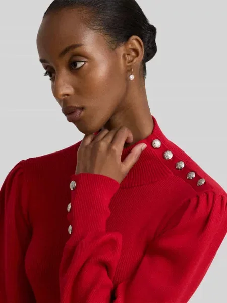 Sweter z półgolfem o kroju slim fit z mieszanki bawełny i modalu Lauren Ralph Lauren czerwony