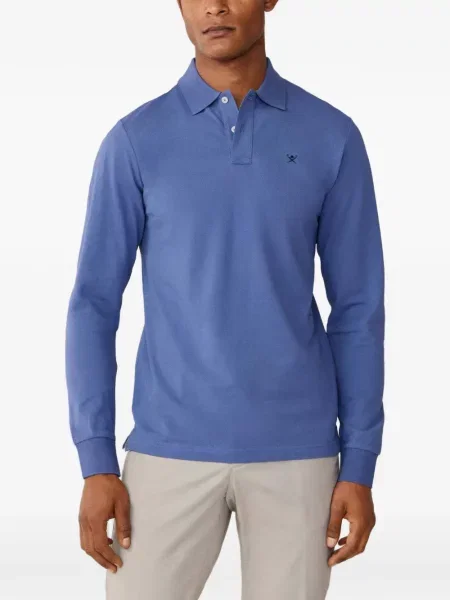 Lung tricou polo Hackett London cu broderie albastru