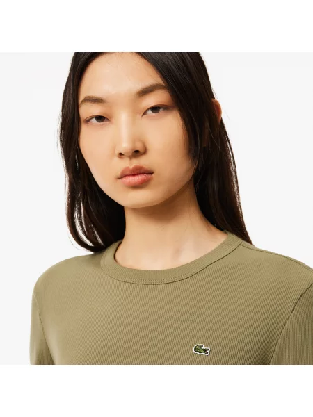 Lacoste Koszulka Z Długim Rękawem W Prążki zielona