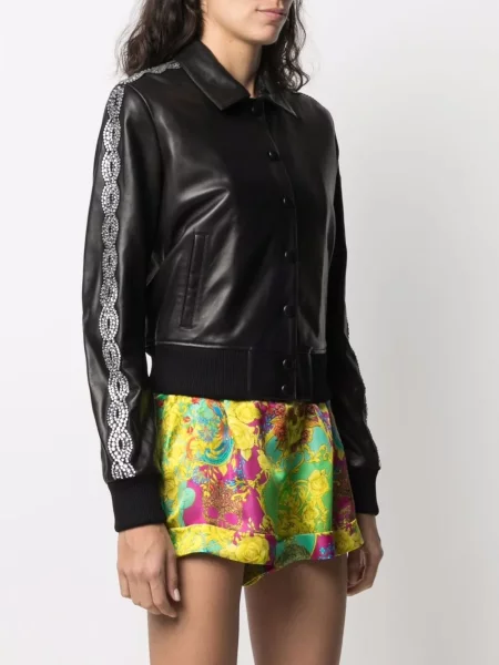 Kurtka skórzana Philipp Plein z kryształkami czarna