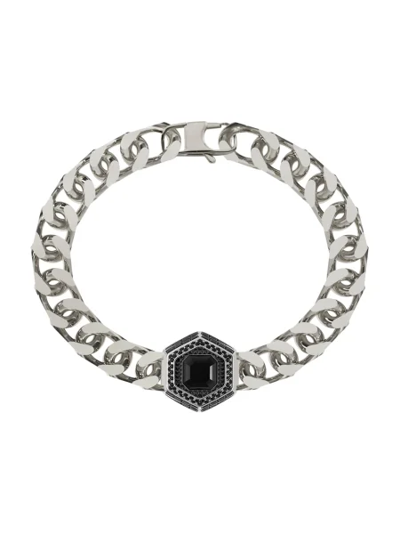 GUESS Náramok EXAGON / strieborná čierna