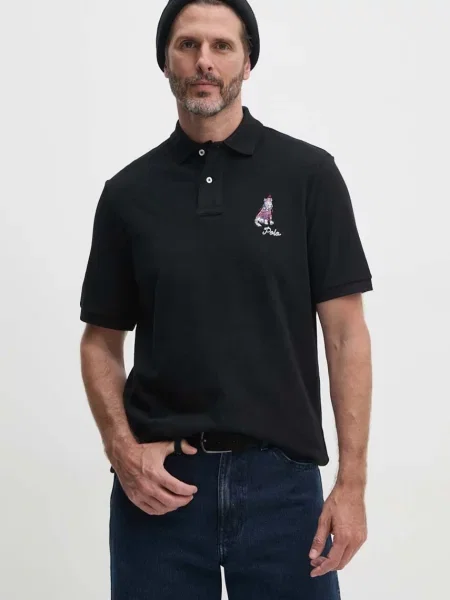 Polo Ralph Lauren polo de negru cu imprimeu alb