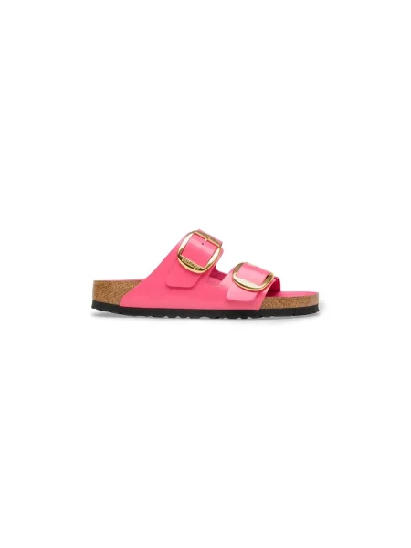 Klapki Birkenstock skórzane na sprzączkę różowe
