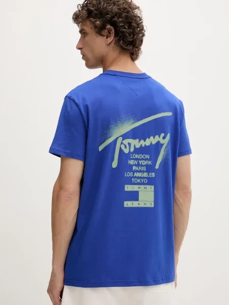 T-shirt o kroju regular fit z czystej bawełny Tommy Jeans niebieska