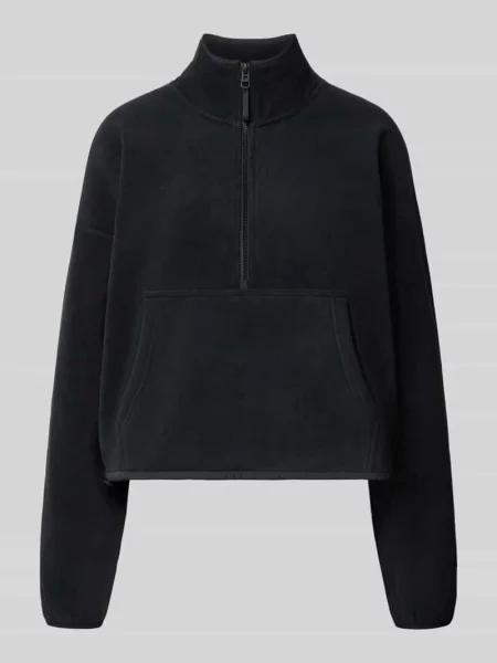 Sweter o kroju relaxed fit kołnierz zapinany model Polar' Fabletics czarny