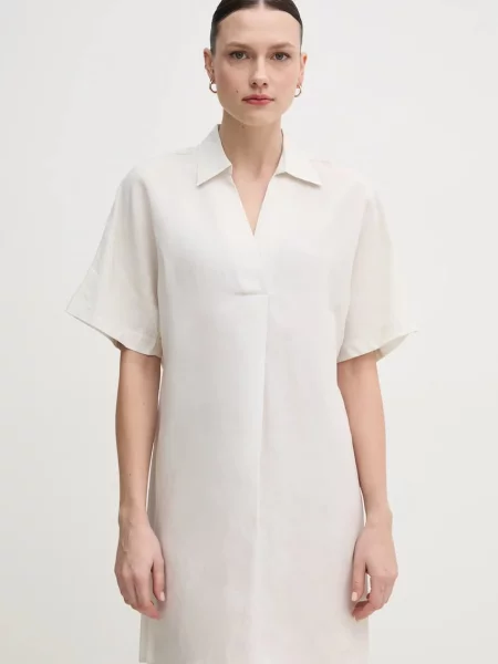 Calvin Klein sukienka z domieszką lnu mini oversize beżowy